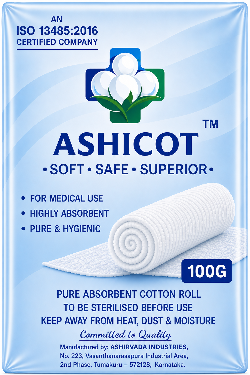 ASHICOT Absorbent Cotton Roll (100g)
